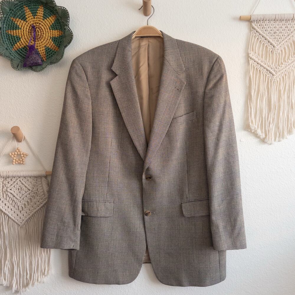 Evan Picone Plaid Check Blazer 42R Silk and Wool